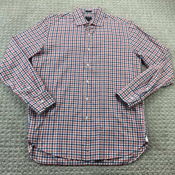 J. Crew Crosby Button Up Shirt Men Medium M Red White Blue Checkered 120's 2 Ply - Picture 1 of 7